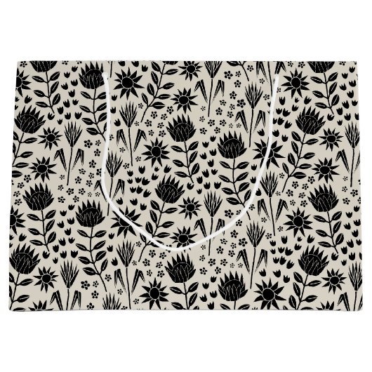 Protea Floral Block Print Milleflex schwarze Leine Große Geschenktüte (Vorderseite)