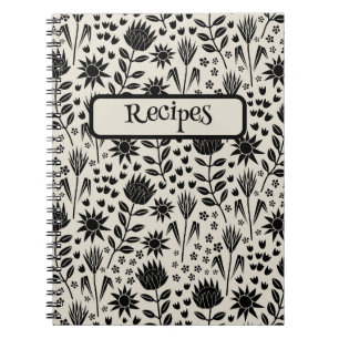 Protea Floral Block Print Milleflex schwarze Leine Notizblock