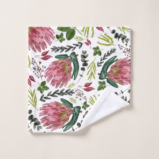 Protea Floral Watercolor Botanisch Badhandtuch Set (Waschlappen)