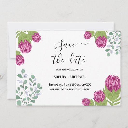 Protea Flower Garden Rett Date Wedding Einladung (Vorderseite)