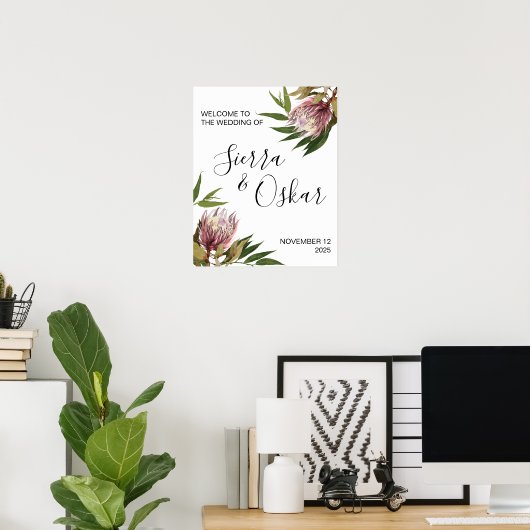 Protea Greenery Wedding Willkommenszeichen Poster (Heimbüro)