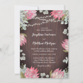 Protea Lights Wood Rustic Wedding Einladung (Vorderseite)