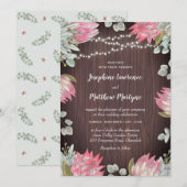 Protea Lights Wood Rustic Wedding Einladung (Vorne/Hinten)