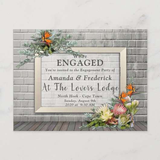 Protea - Strelitzia Blume Arrangement Verlobung Einladungspostkarte (Vorderseite)