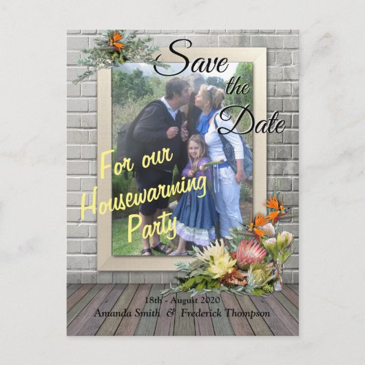 Protea - Strelitzia Blume Häuserwärmung Ankündigungspostkarte (Vorderseite)