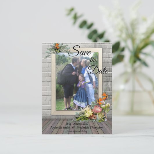 Protea - Strelitzia Blume Save the Date Ankündigungspostkarte (Stehend Vorderseite)