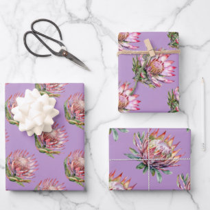 Protea sugarbush Blume Südafrikanisches lila Geschenkpapier Set