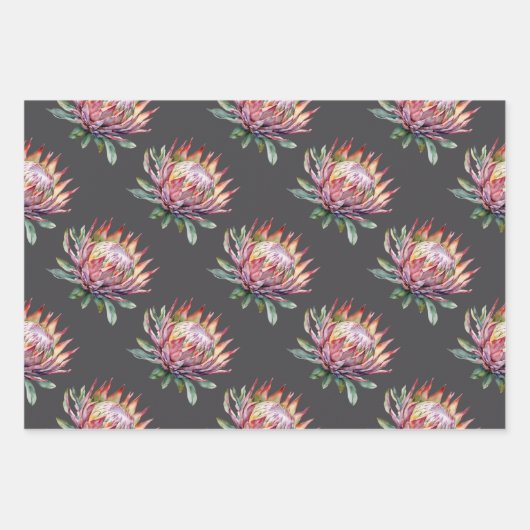 Protea Sugarbush Blume Südafrikanisches Rosa Grau Geschenkpapier Set (Vorderseite 3)