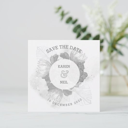 Protea und Pflanze Wedding speichern das Datum der Einladung (Stehend Vorderseite)