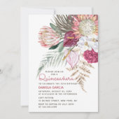 Protea Watercolor Floral Bouquet Quinceañera Einladung (Vorderseite)