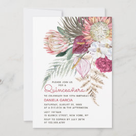 Protea Watercolor Floral Bouquet Quinceañera Einladung