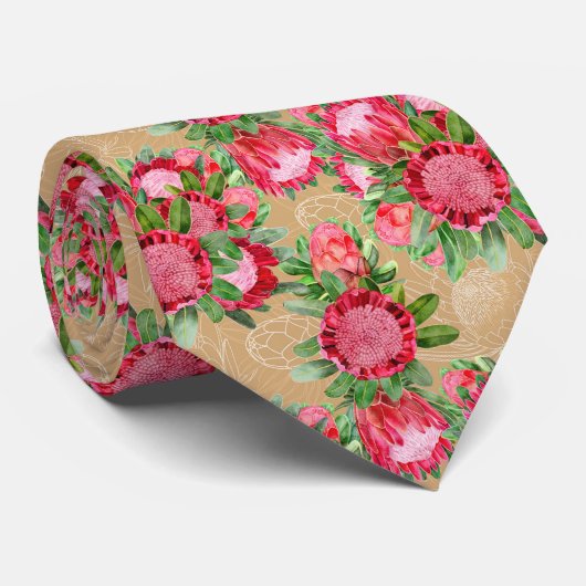 Protea Watercolor Garden Blooms Krawatte (Gerollt)