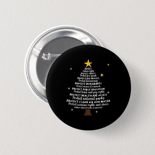Protect Democracy Christmas Tree Subtle Anti Trump Button (Vorne & Hinten)