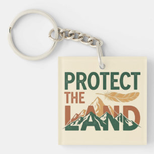 "Protect the Land" Berge mit Feder  Schlüsselanhänger