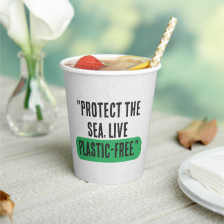 "Protect the Sea, Live Plastic-Free" Typography Pappbecher