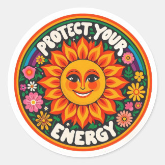 Protect Your Energy Sticker - Retro 70s Groovy Sun