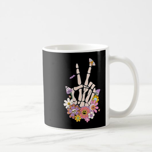 Protect Your Peace Flower Skull Skeleton Hand Ment Kaffeetasse (Rechts)