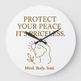 Protect Your Peace — Minimalist Self-Care Quote Große Wanduhr