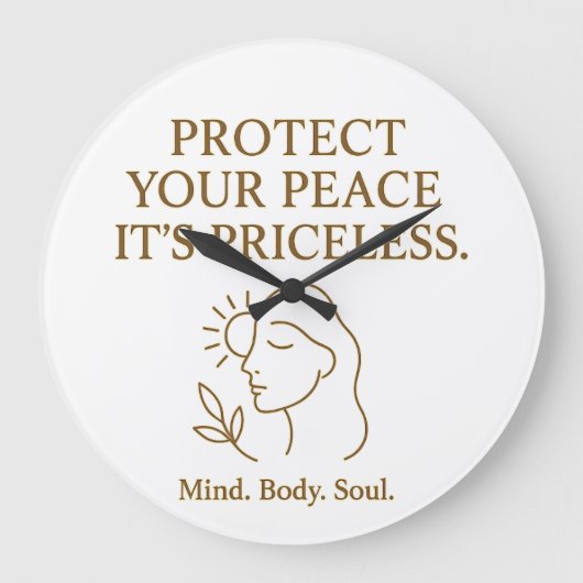 Protect Your Peace — Minimalist Self-Care Quote Große Wanduhr (Vorderseite)