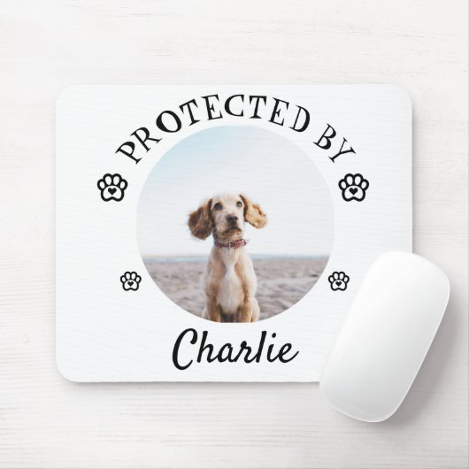 Protected By Dog Photo Paw Print Design Mousepad (Mit Mouse)