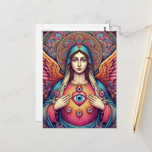 Protection From Evil Sacred Heart Of Mary Postkarte (Vorderseite/Rückseite Beispiel)