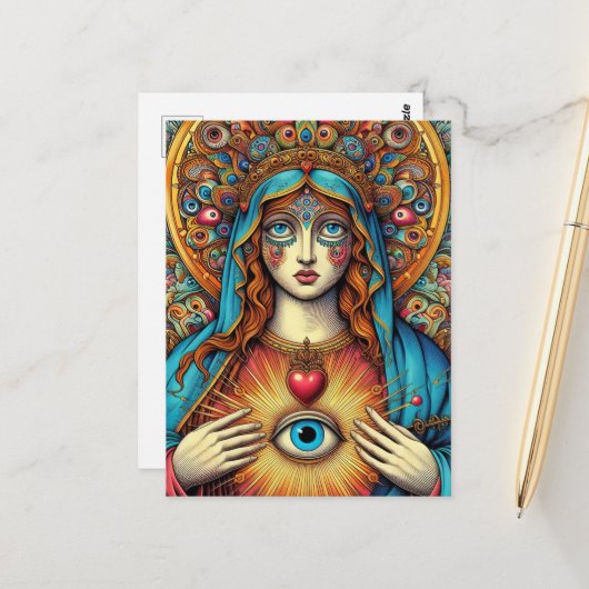 Protection From Evil Sacred Heart Of Mary Postkarte (Vorderseite/Rückseite Beispiel)