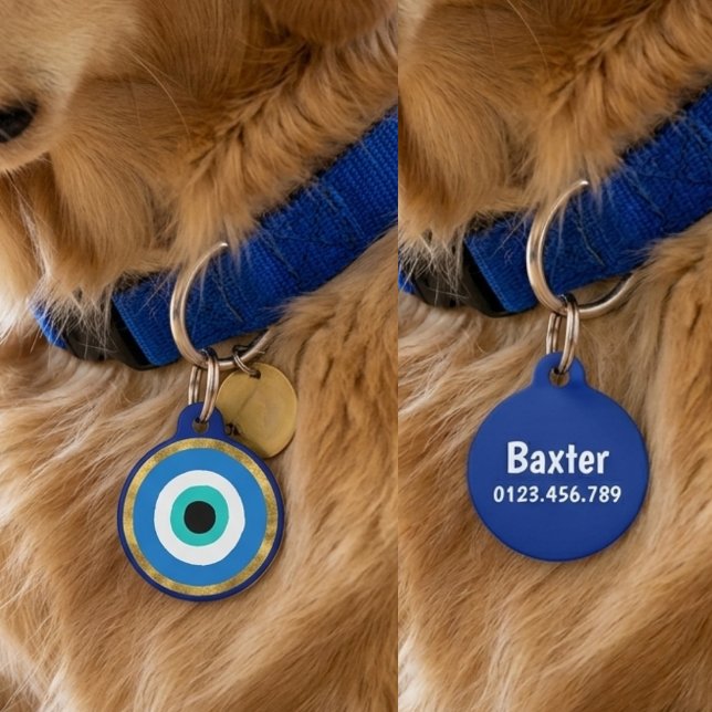 Protective Blue Evil Eye Nazar Gold Geometric Pet Haustiermarke (Protective Blue Evil Eye Nazar Gold Geometric Pet ID Tag)