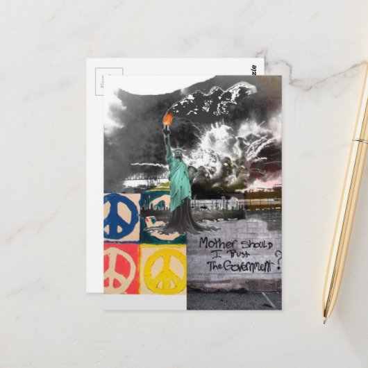 protest lady liberty mother should I trust collage Postkarte (Vorderseite/Rückseite Beispiel)