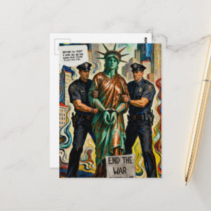 protestierende Lady Liberty von der Polizei verhaf Postkarte