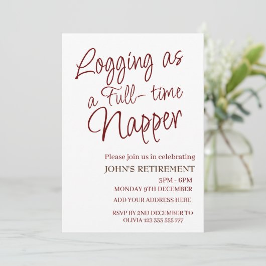 Protokollieren als Vollzeit-Napper Custom Fun Reti Einladung (Stehend Vorderseite)