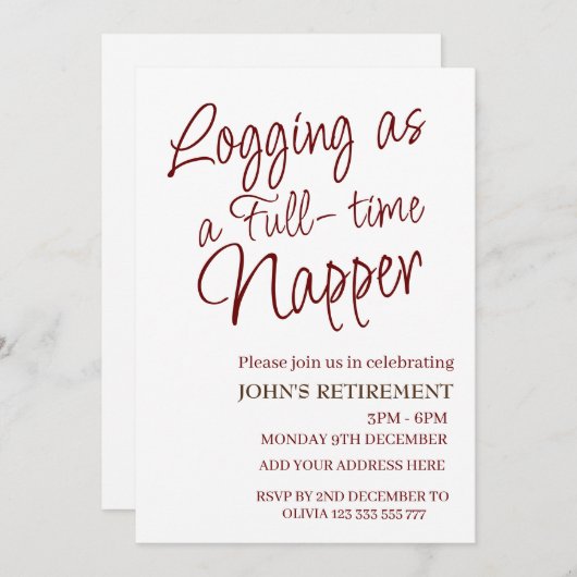 Protokollieren als Vollzeit-Napper Custom Fun Reti Einladung (Vorne/Hinten)