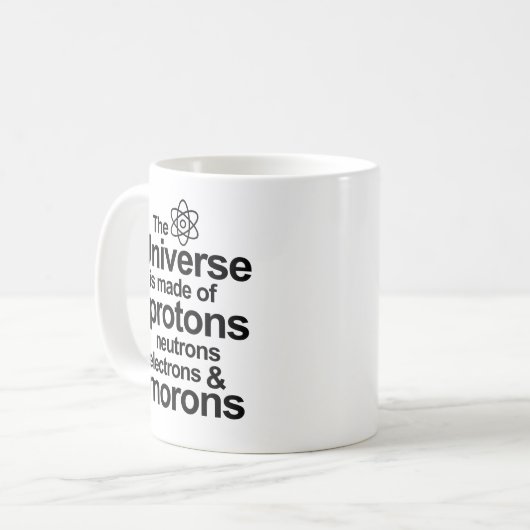 Proton-Neutron-Elektron-Idioten Kaffeetasse (Vorderseite Links)