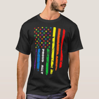 Proud Ally Rainbow Gay American Flag LGBT Pride mo T-Shirt