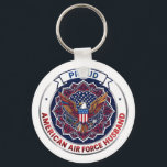 Proud American Air Force Husband Schlüsselanhänger<br><div class="desc">This design features colorful American eagle with its wings widely spread. The eagle is located over the magic mandala and is decorated with the USA flag. The colorful text "Proud American Air Force Husband" goes around the image. A beautiful family gift for him. Do not forget to transfer this design...</div>
