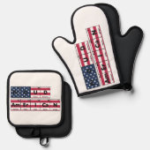 Proud American Flag USA 4. Juli Ofenhandschuh & Topflappen-Set (Vorderseite/Rückseite)