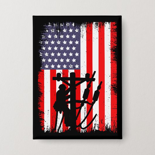 Proud American Lineman Patriotic Utility Worker Button (Vorderseite)