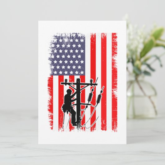 Proud American Lineman Patriotic Utility Worker Einladung (Stehend Vorderseite)