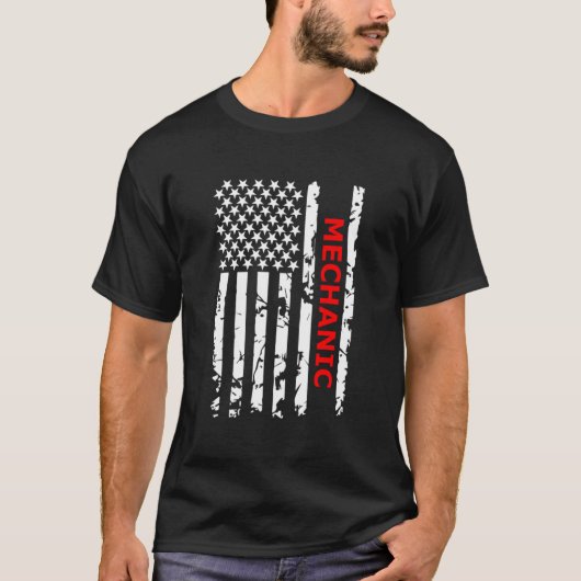 Proud American Mechanic Usa Flag T-Shirt (Vorderseite)