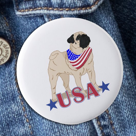 Proud American Mops patriotisch Button