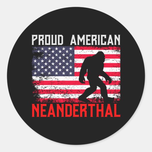 Proud American Neanderthal | USA Flag & Bigfoot Runder Aufkleber (Vorderseite)
