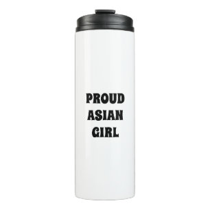 Proud Asian Girl, Schwarz-weißer Thermal Tumbler Thermosbecher