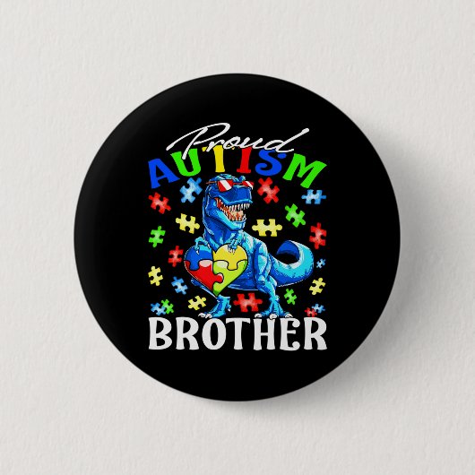Proud Autism Brother Dinosaur Autismus Bewusstsein Button (Vorderseite)
