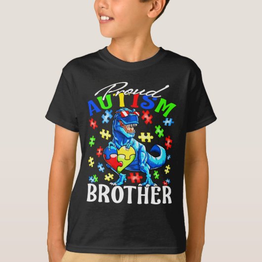 Proud Autism Brother Dinosaur Autismus Bewusstsein T-Shirt (Vorderseite)