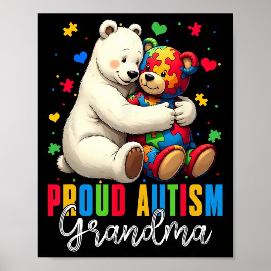 Proud Autism Oma Bear Autismus Bewusstsein Son Dau Poster (Vorne)