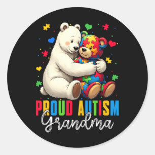 Proud Autism Oma Bear Autismus Bewusstsein Son Dau Runder Aufkleber