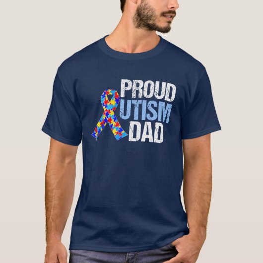 Proud Autism Vater Blauer Bekanntheitsgrad T-Shirt (Vorderseite)