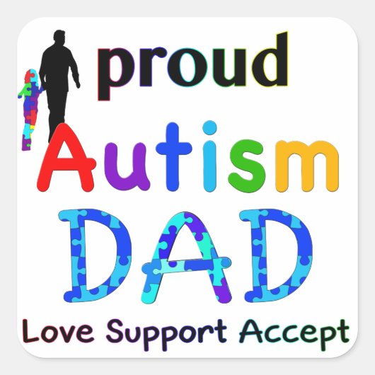 Proud Autism Vater Quadratischer Aufkleber (Vorderseite)