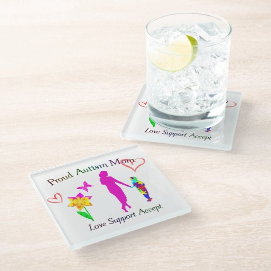 Proud-Autismus-Mama Glasuntersetzer (Schrägansicht)