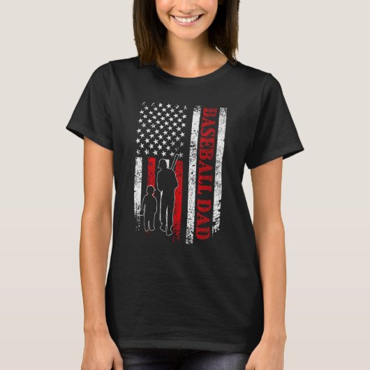 Proud Baseball Vater American Flag Sports T-Shirt (Vorderseite)