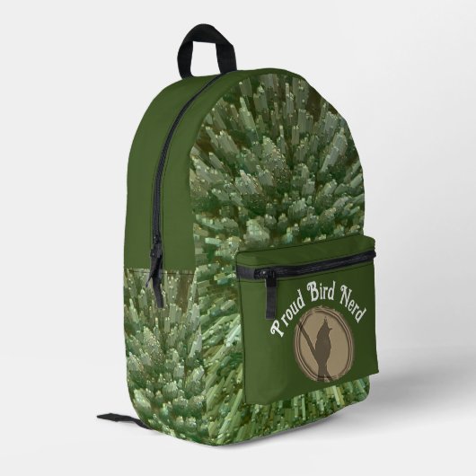 Proud Bird Nerd Silhouette Brown Green Vogelbeobac Bedruckter Rucksack (Rückseitige Ecke links)